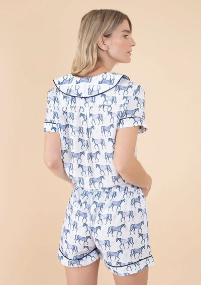 Be Mine PJ'S Set Short Sleeve | Blue | Equestrian Sleepwear Collection