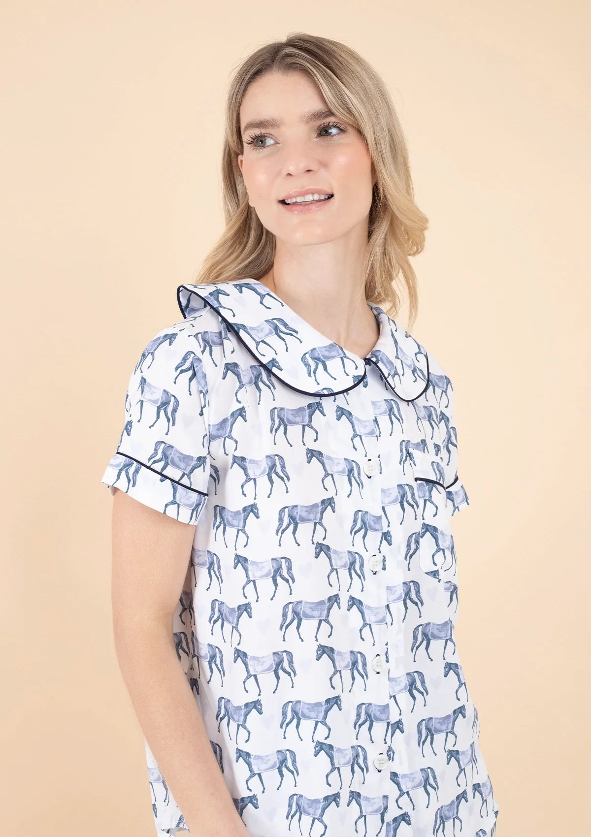 Be Mine PJ'S Set Short Sleeve | Blue | Equestrian Sleepwear Collection