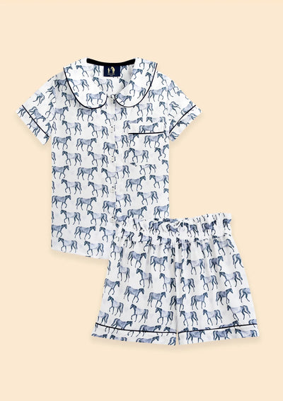 Be Mine PJ'S Set Short Sleeve | Blue | Equestrian Sleepwear Collection