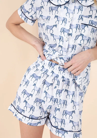 Be Mine PJ'S Set Short Sleeve | Blue | Equestrian Sleepwear Collection