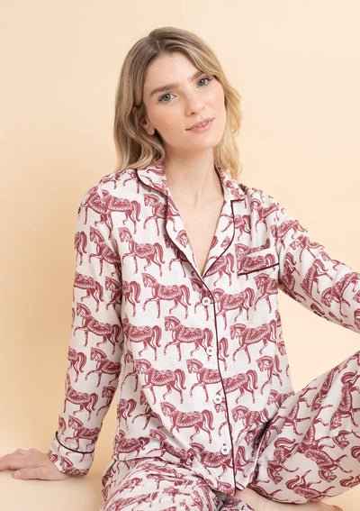 Whisper Long Sleeve Pajama Set | Blossomare Print | Crimson Cream