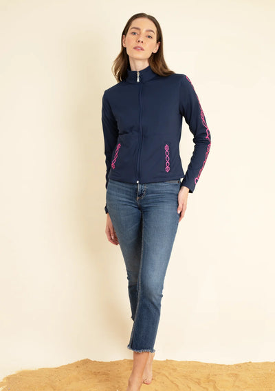 Equus Embroidered Zip Jacket | Navy & Pink