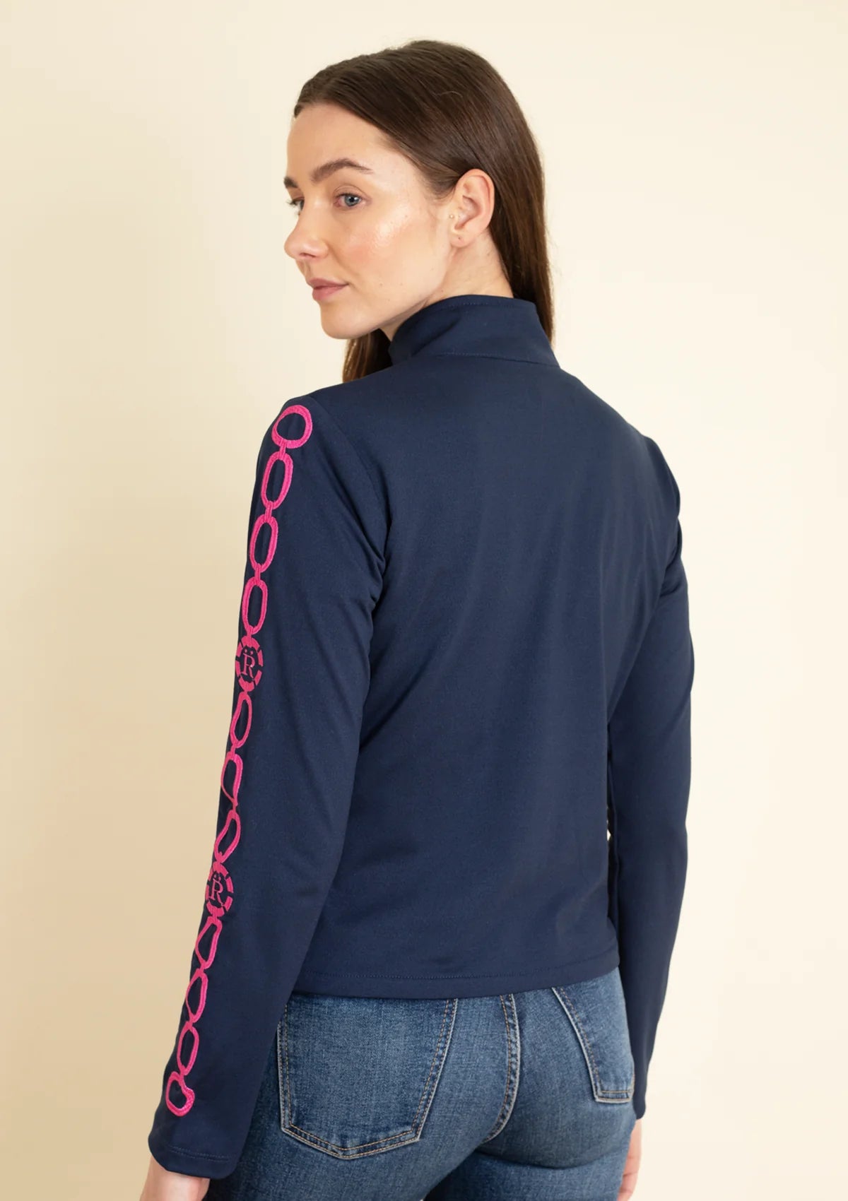 Equus Embroidered Zip Jacket | Navy & Pink