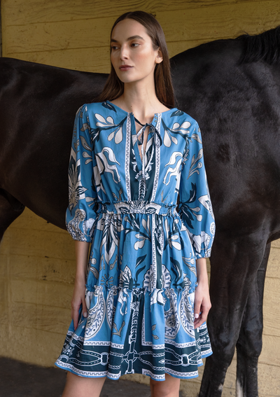 Evangeline Cotton Dress - Lilyrose Print | Cobalt