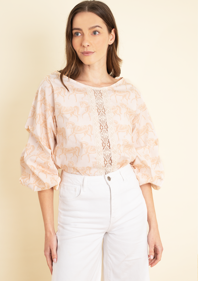 Evelyn Blouse | Blossomare Print | Nude