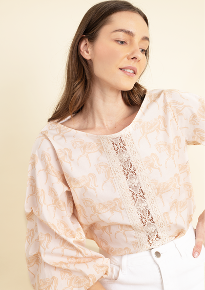 Evelyn Blouse | Blossomare Print | Nude