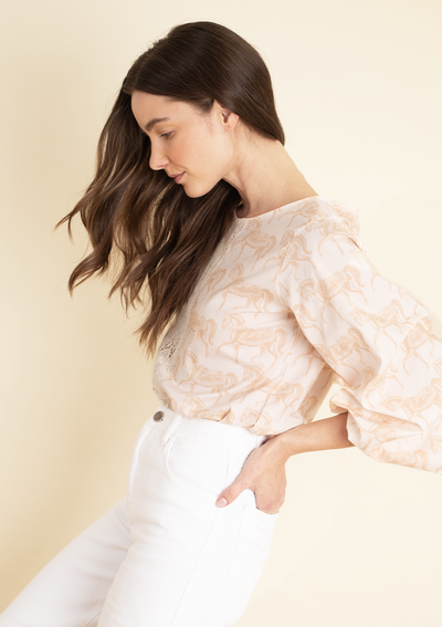 Evelyn Blouse | Blossomare Print | Nude