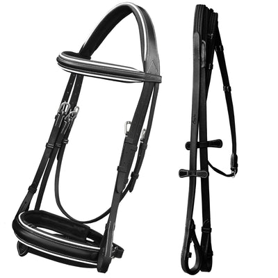 ExionPro Comfort Lined White Piping Broad Dressage Bridle With Web Reins
