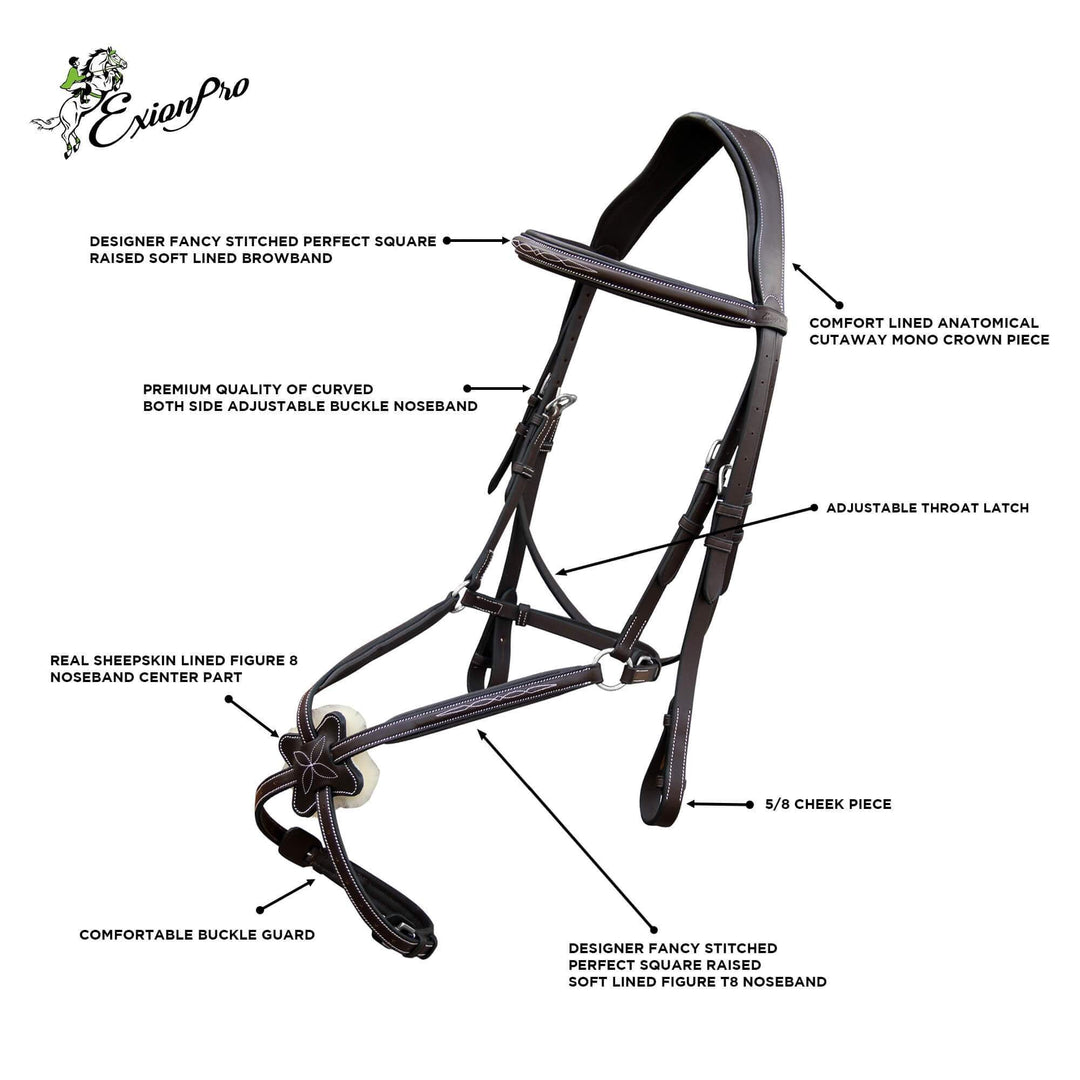 ExionPro Padded Ear Free Monocrown Crown Piece Figure 8 Bridle &amp; Reins
