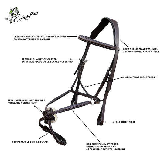 ExionPro Padded Ear Free Monocrown Crown Piece Figure 8 Bridle &amp; Reins
