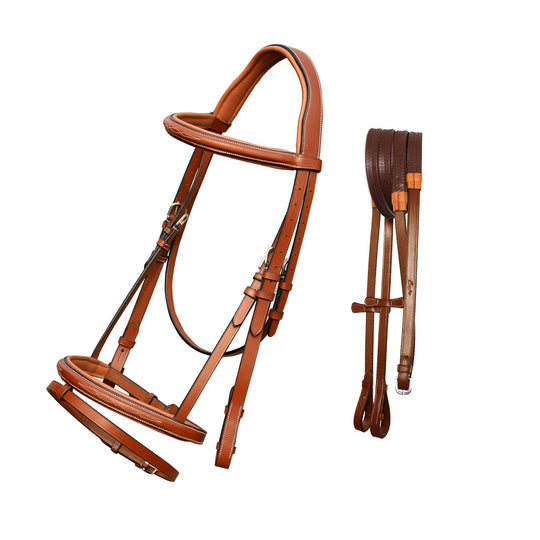 ExionPro Twin Designer Fancy Stitched English Snaffle Bridle with Reins