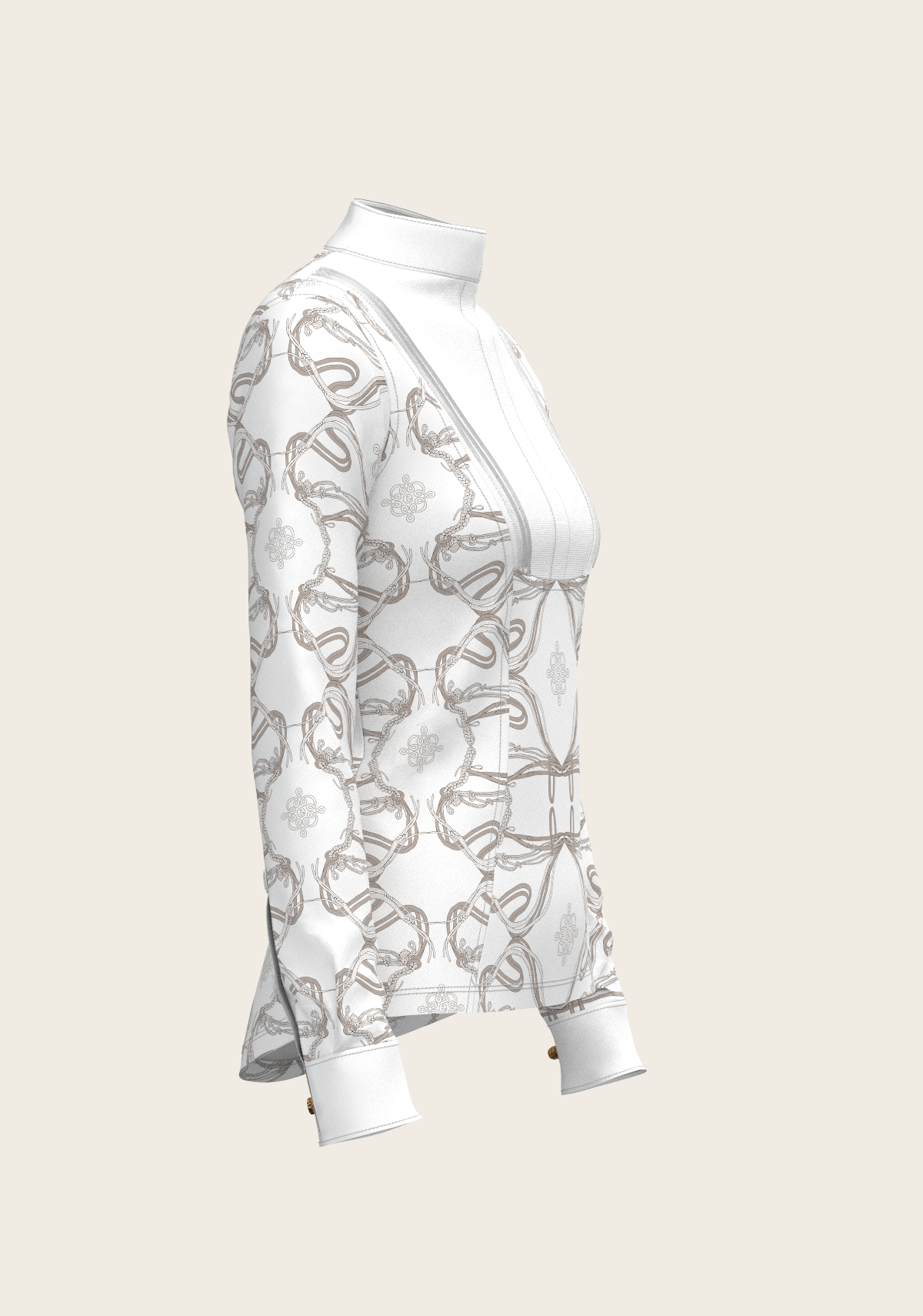 Short Pleated Roped Bridles on White Long Sleeve Show Shirt