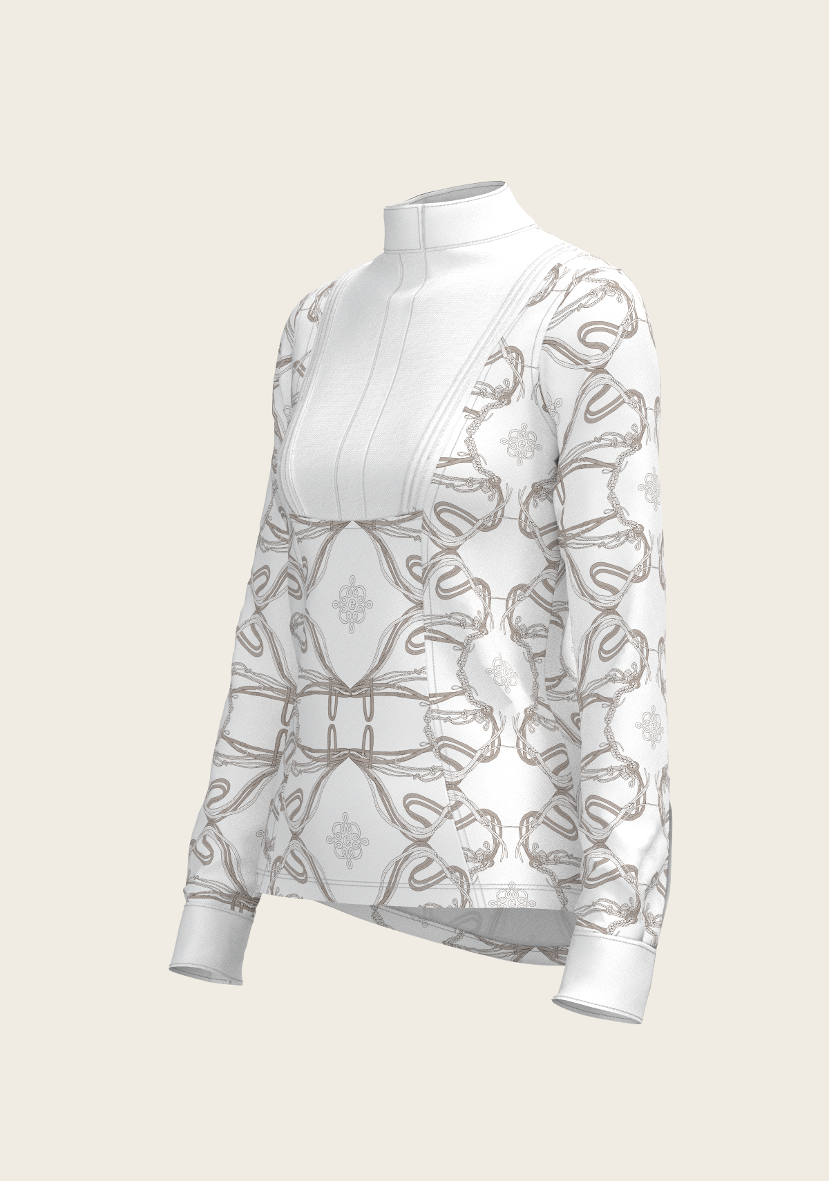 Short Pleated Roped Bridles on White Long Sleeve Show Shirt