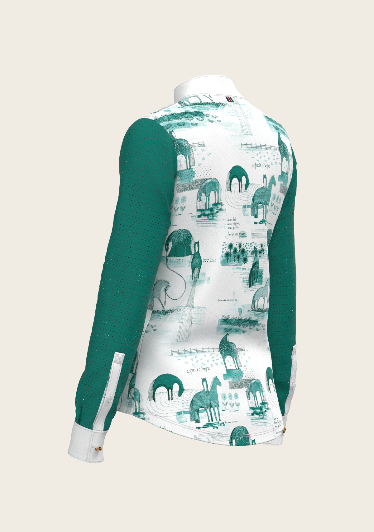 Daydreaming Horses in Green Short Pleated Long Sleeve Show Shirt