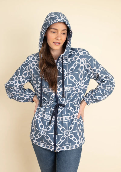 Georgina Windbreaker Chainlink Print | Navy