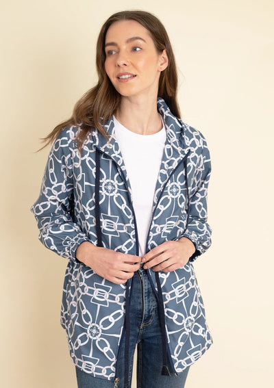 Georgina Windbreaker Chainlink Print | Navy