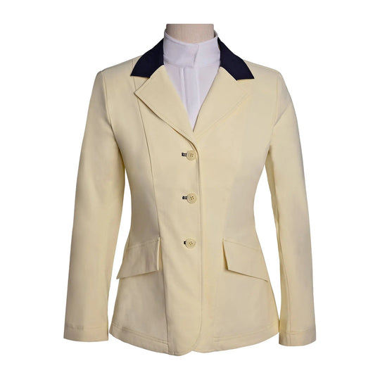 Grand Prix Ladies EQJ 3 Button Show Coat, Butter with Navy Collar