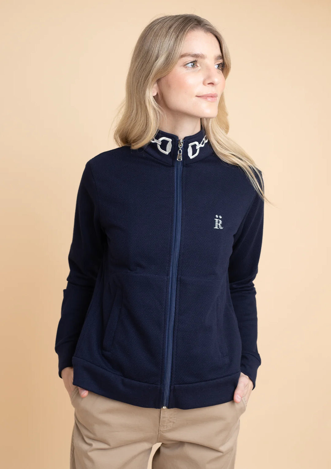 Harmonia Embroidered Zip Jacket | Navy – Marengo Equestrian