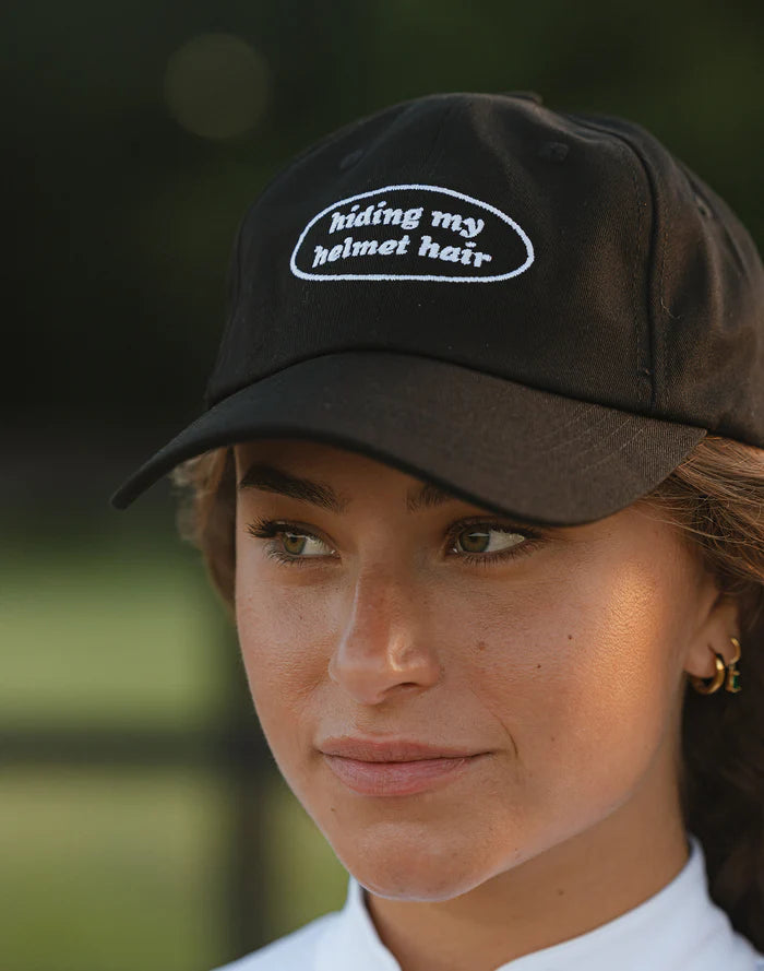 "Hiding My Helmet Hair" Black Cap (One Size)