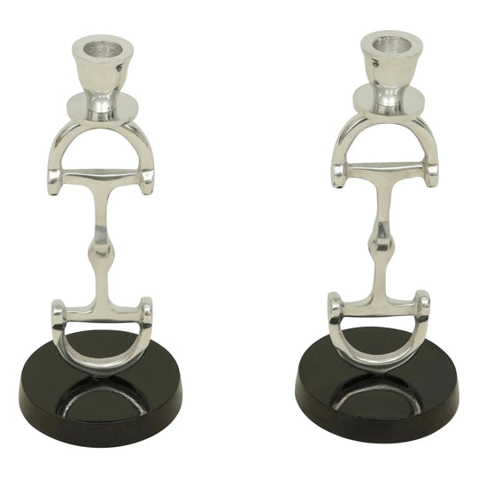 Huntley D Bit Pair of Candlesticks, Pair in Aluminum Silver Finish
