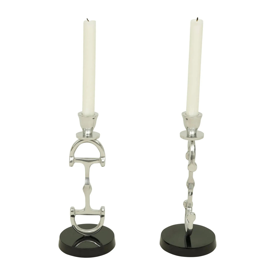Huntley D Bit Pair of Candlesticks, Pair in Aluminum Silver Finish