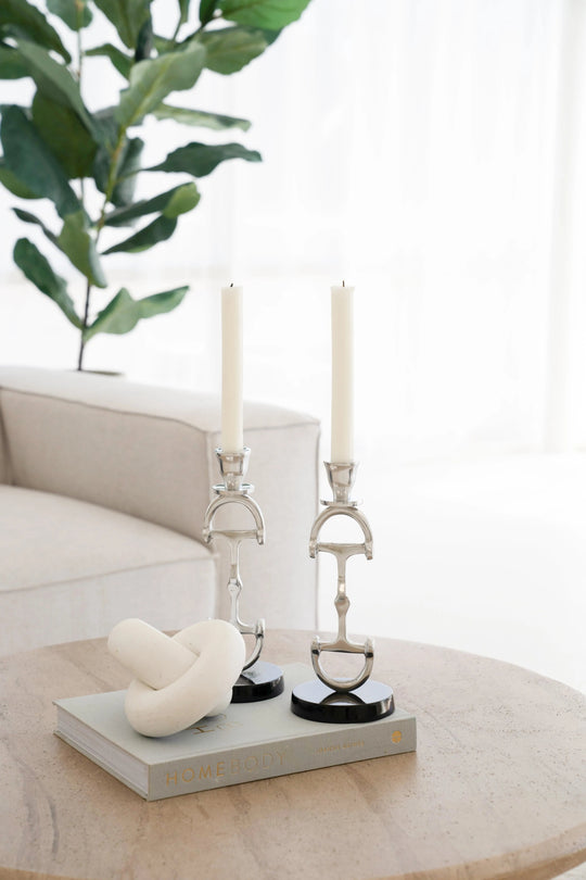 Huntley D Bit Pair of Candlesticks, Pair in Aluminum Silver Finish