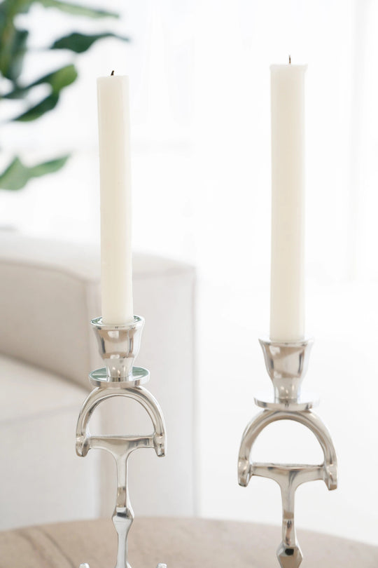 Huntley D Bit Pair of Candlesticks, Pair in Aluminum Silver Finish