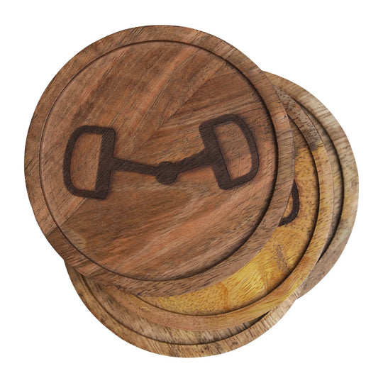Huntley Equestrian Wooden Coasters with Decorative Bit Design, set of 4