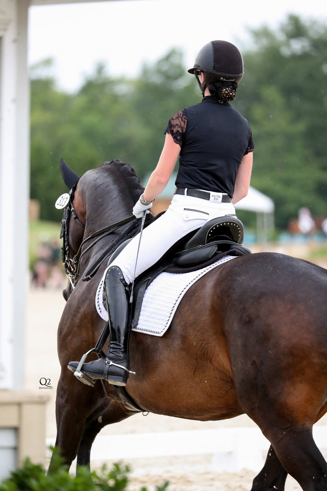 European Cotton Dressage Saddle Pad - White &amp; Black Twist Trim