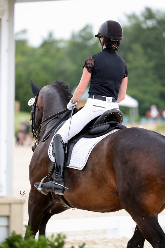 European Cotton Dressage Saddle Pad - White &amp; Black Twist Trim