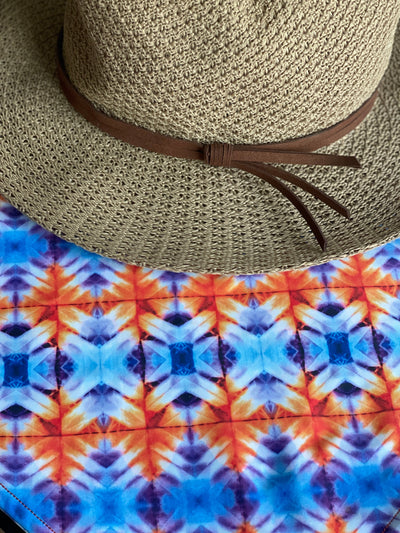 Geometric Orange + Blue Print Magnetic Bandana