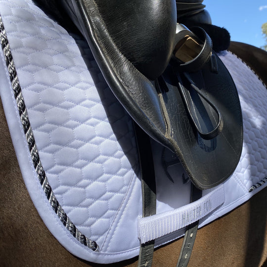 European Cotton Dressage Saddle Pad - White &amp; Black Twist Trim
