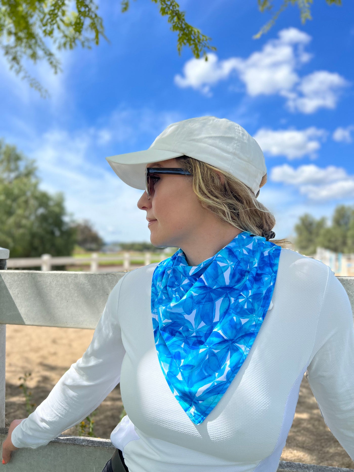 Blue + White Flowers Magnetic Bandana