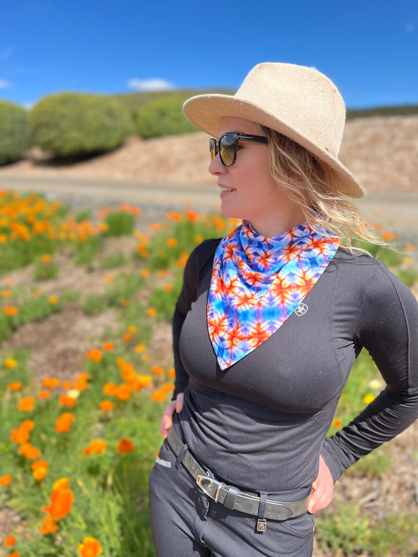 Geometric Orange + Blue Print Magnetic Bandana