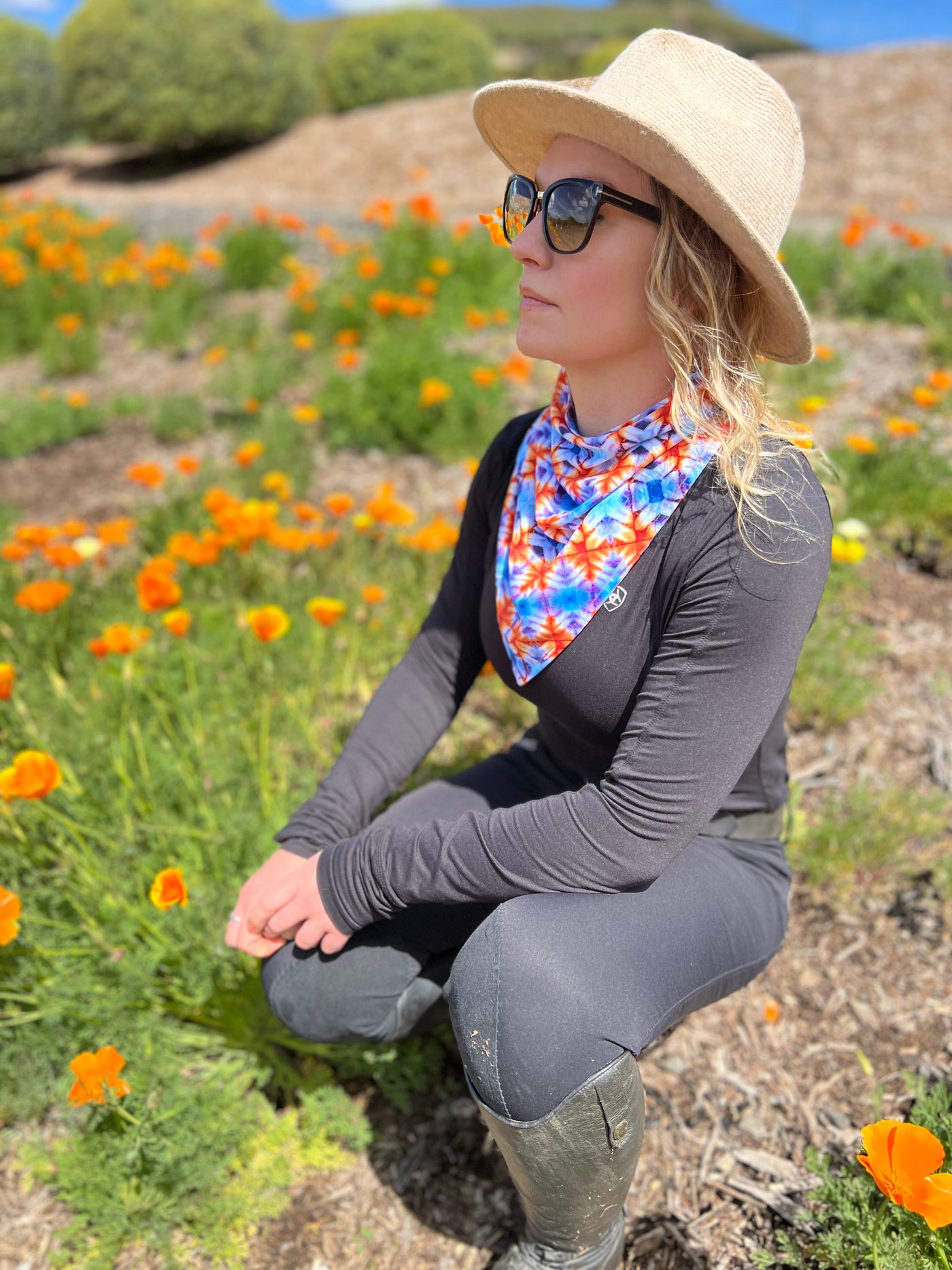 Geometric Orange + Blue Print Magnetic Bandana