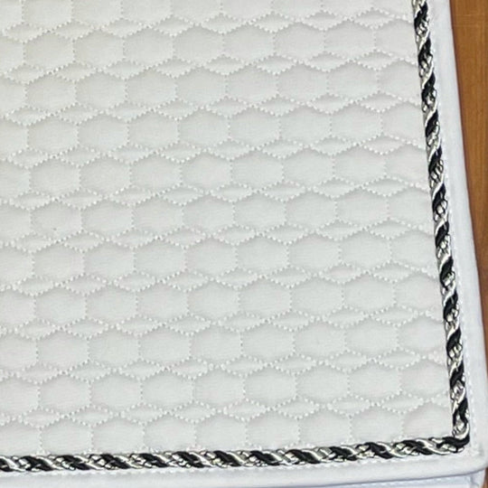 European Cotton Dressage Saddle Pad - White &amp; Black Twist Trim