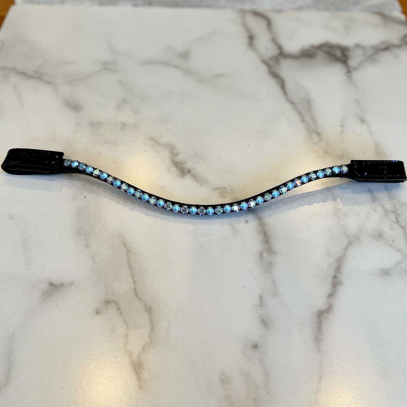 Perfectly Pearl Parisian Blue - Crystal Slimline Browband with Snaps