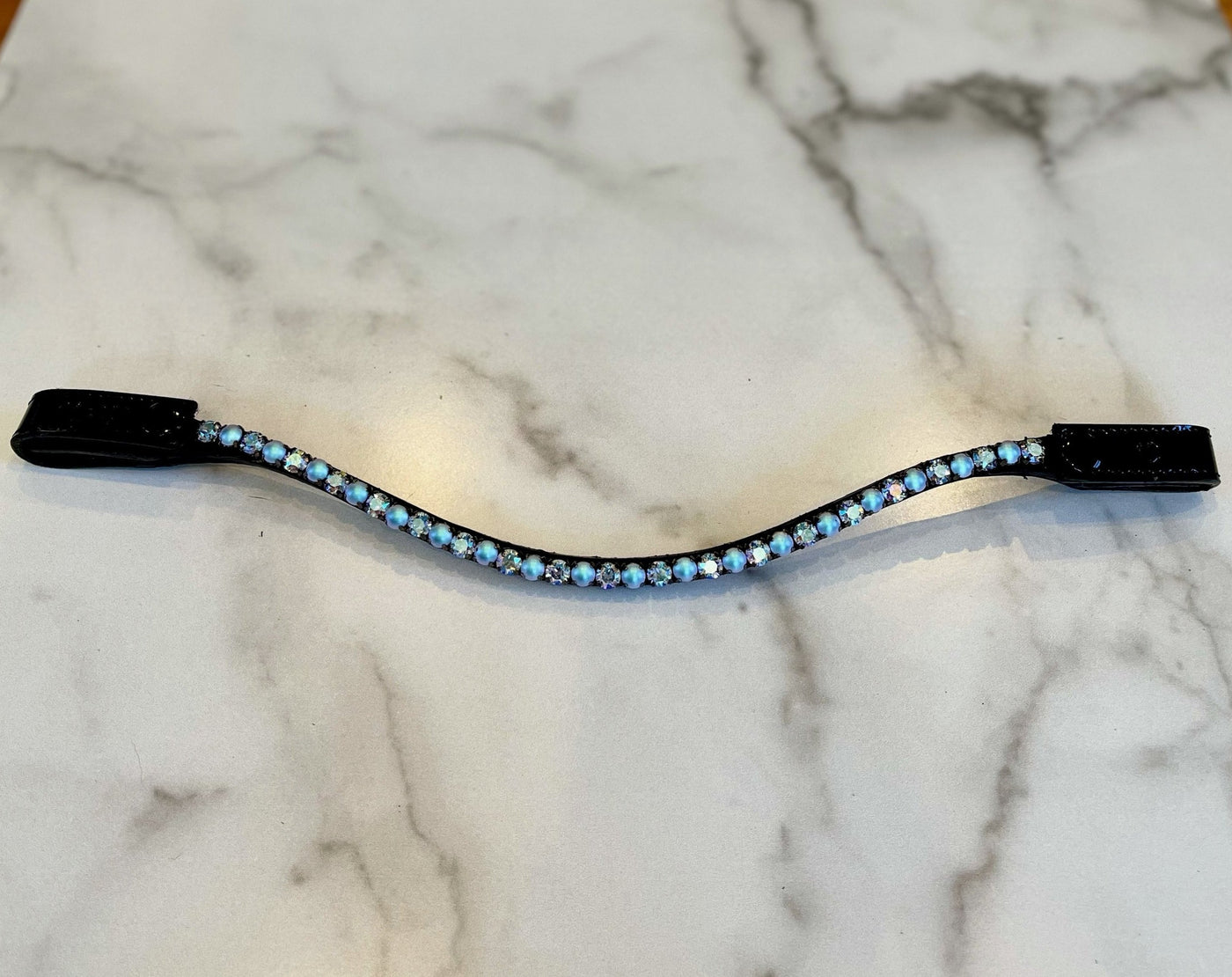 Perfectly Pearl Parisian Blue - Crystal Slimline Browband with Snaps