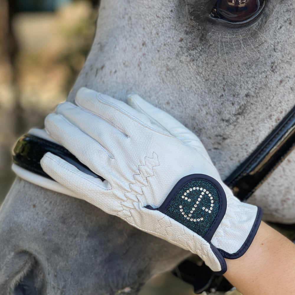 Halter Ego® Competition Gloves - Bermuda Blue Glitter & Crystal Logo