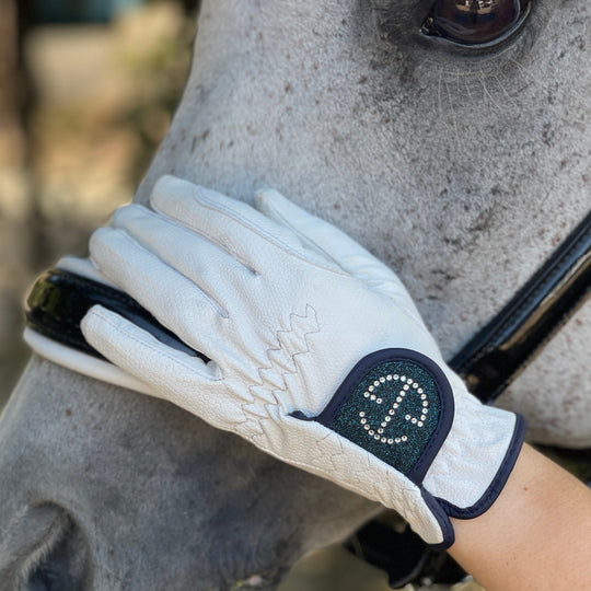 Halter Ego® Competition Gloves - Bermuda Blue Glitter &amp; Crystal Logo