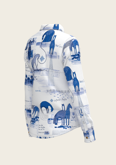 Daydreaming Horses on White Ladies Button Shirt