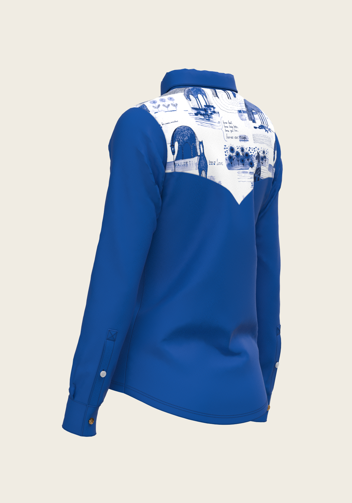 Daydreaming Horses Western Solid Blue Ladies Button Shirt