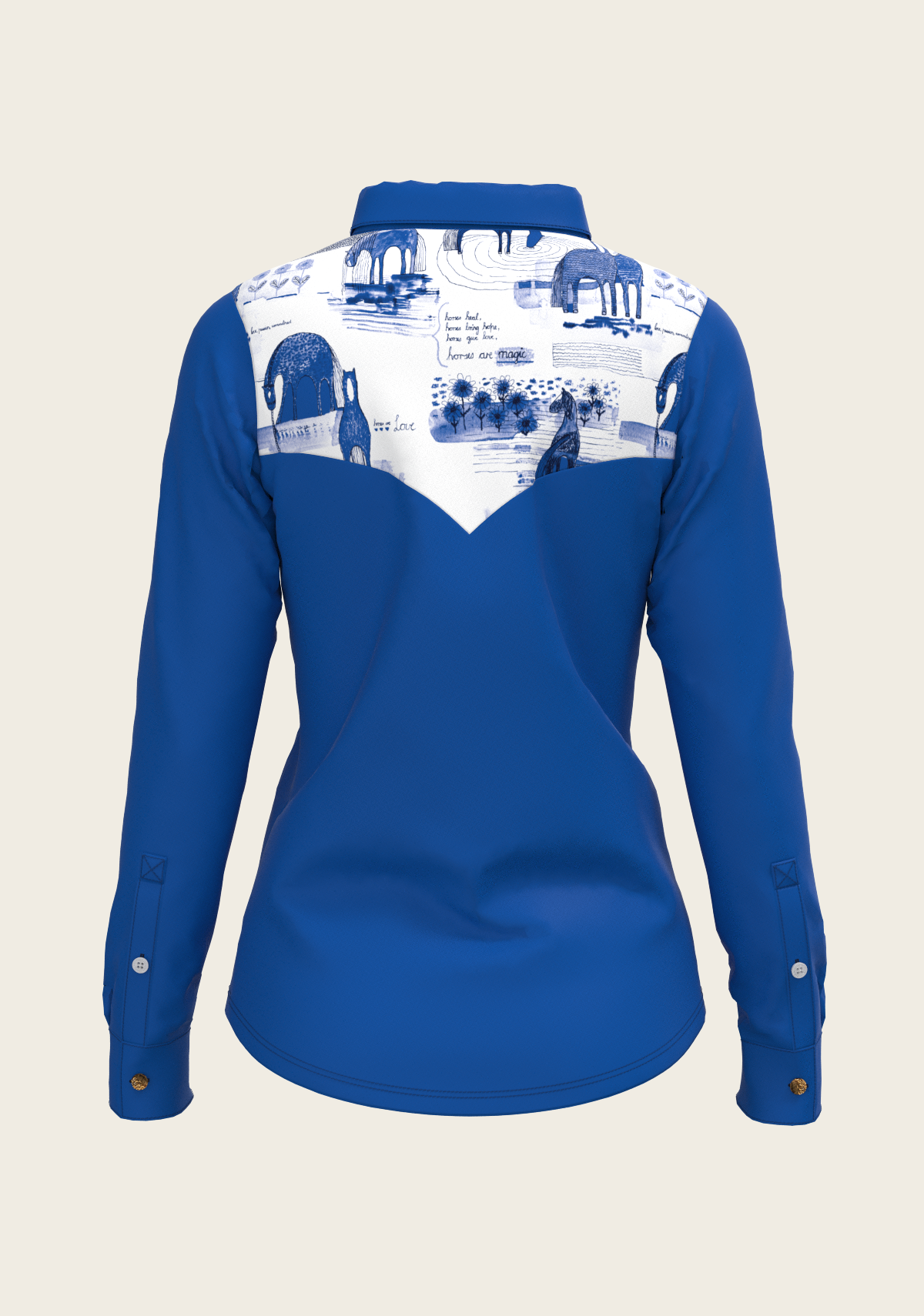 Daydreaming Horses Western Solid Blue Ladies Button Shirt