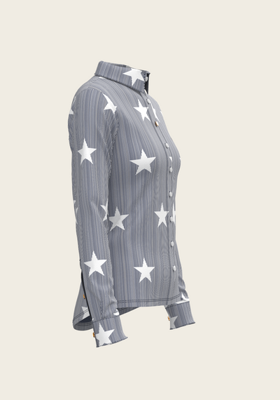  Stars on Blue Stripes Ladies Button Shirt