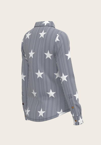  Stars on Blue Stripes Ladies Button Shirt