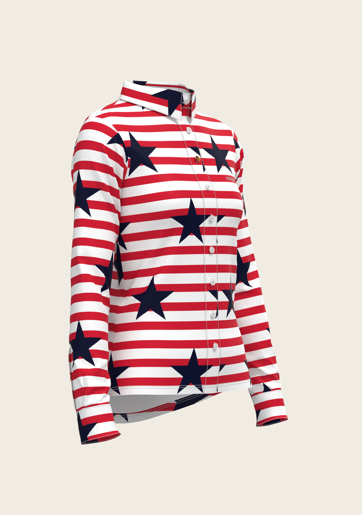  Navy Stars on Red Stripes Ladies Button Shirt