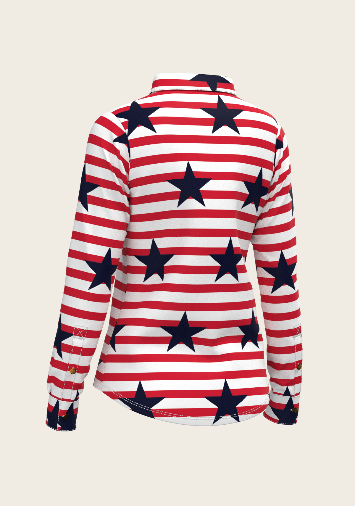  Navy Stars on Red Stripes Ladies Button Shirt