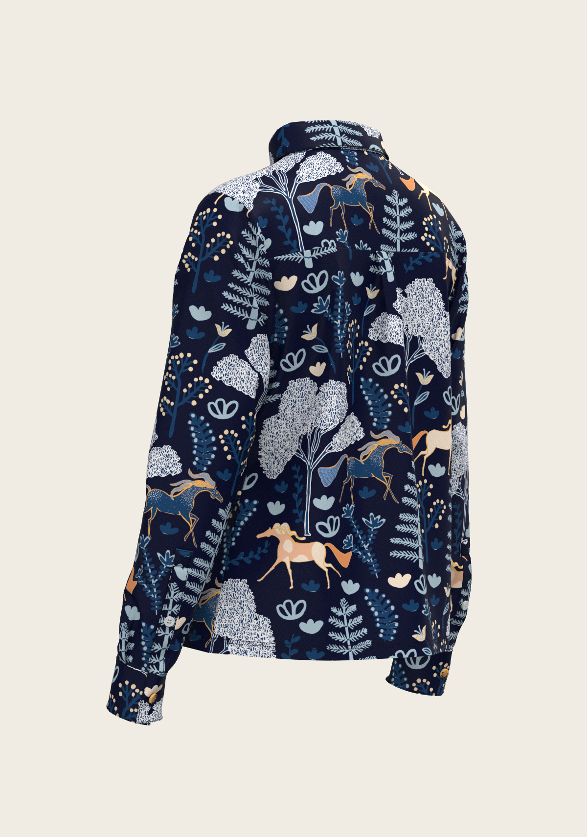  Forest on Navy Loose Fitting Button Shirt