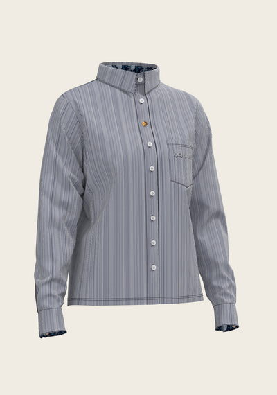  Stripes on Navy Loose Fitting Button Shirt
