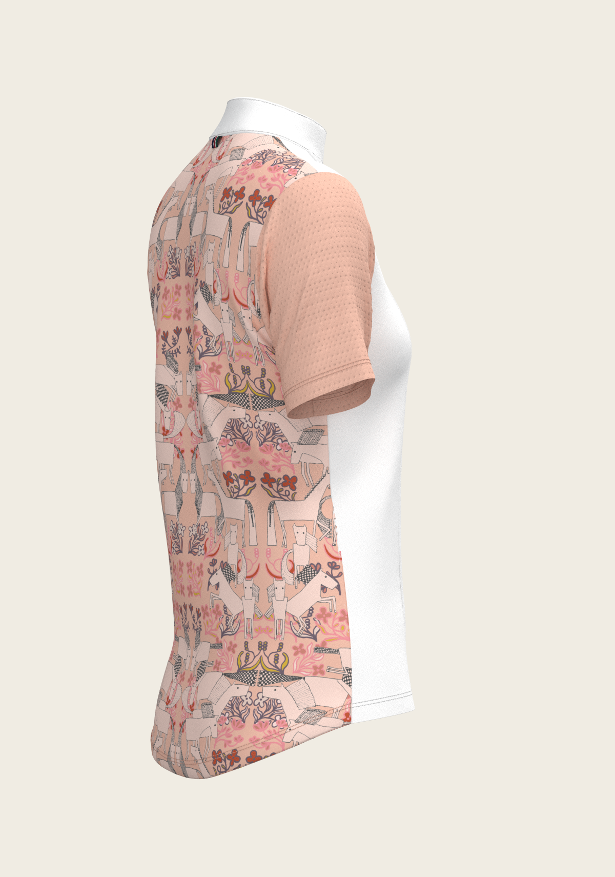  Maze on Peach Long Pleated Short Sleeve Show Shirt